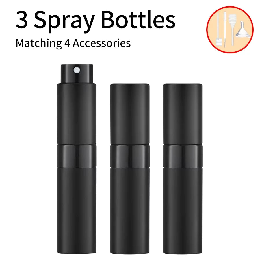 3Pcs+4 Accessories 8ML Perfume Spray Bottle with 3 Spray Bottles, 1 Funnel, 1 Straw, 1 Dispenser, 1 Spring Straw