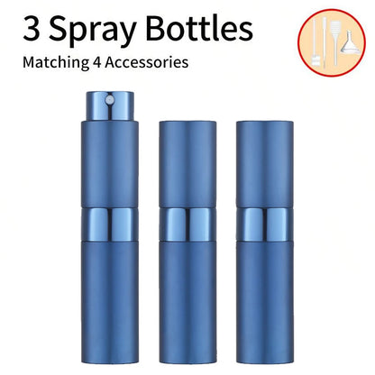 3Pcs+4 Accessories 8ML Perfume Spray Bottle with 3 Spray Bottles, 1 Funnel, 1 Straw, 1 Dispenser, 1 Spring Straw