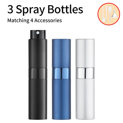 3Pcs+4 Accessories 8ML Perfume Spray Bottle with 3 Spray Bottles, 1 Funnel, 1 Straw, 1 Dispenser, 1 Spring Straw