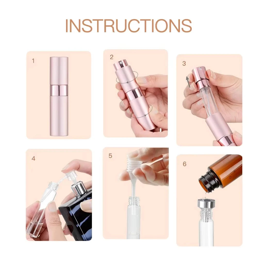 3Pcs+4 Accessories 8ML Perfume Spray Bottle with 3 Spray Bottles, 1 Funnel, 1 Straw, 1 Dispenser, 1 Spring Straw